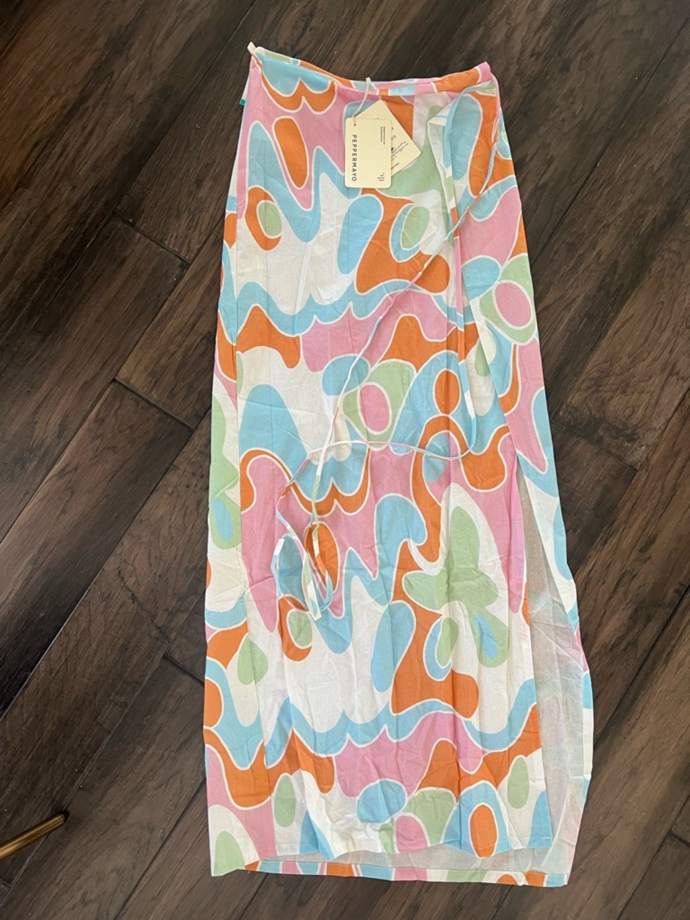 Peppermayo Multicolor Abstract Maxi Skirt - Pink, Orange, Blue, Green